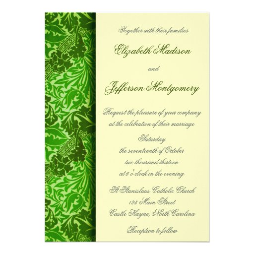 William Morris Green Leaves Wedding Invitation