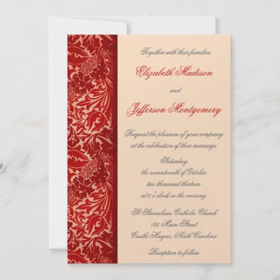 William Morris Red Leaves Wedding Invitation