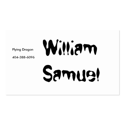 William Samuel, Flying Dragon Business Card (front side)