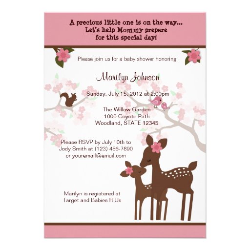 Willow Deer Baby Shower Invitation forest PINK