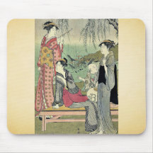 Willow garden by Katsukawa, Shuncho, Ukiyoe Mouse Pad