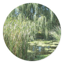 Willow tree pond area postcard stickers by KatAnnette Willow tree pond area postcard stickers