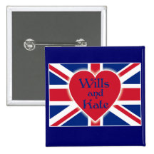 Wills and Kate with Union Jack on Tshirts, Gifts Pinback Buttons