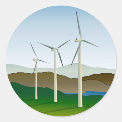 Wind Turbine by Lake Classic Round Sticker Zazzle
