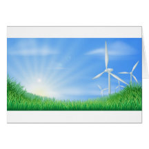 Wind turbines landscape illustration cards