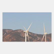 Wind Turbines with a Full Moon and Blue Skies Rectangular Stickers