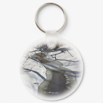 Winding Winter Stream, Cartooned - Keychain by terraphotography Winding Winter Stream, Cartooned - Keychain