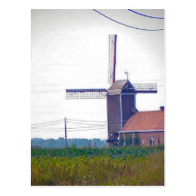 Windmill and farm land post card