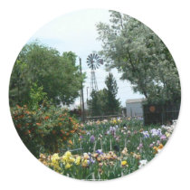 Windmill & Iris Field Round Sticker