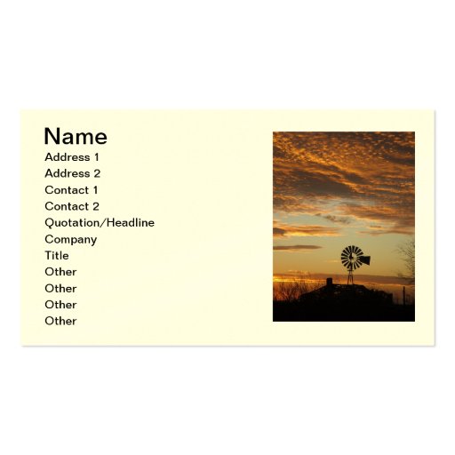 Windmill sunset portrait card business cards (front side)