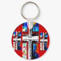 Window Pane Cross -Red Trim by JudyMarisa keychains