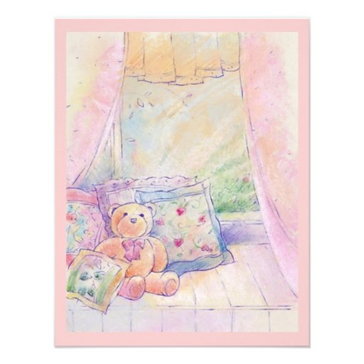 Window Seat Teddy Bear Pretty Pink Invitations