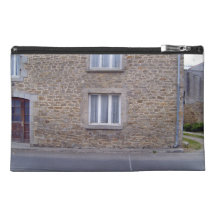Windows In Rough Stone Wall House With Lace Curtai Travel Accessory Bag