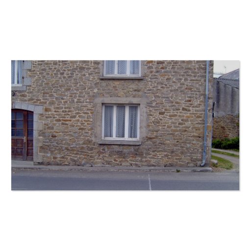 Windows In Rough Stone Wall House With Lace Curtai Business Card Templates (back side)