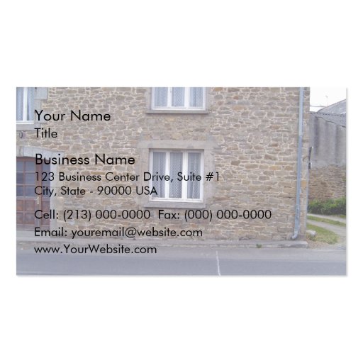 Windows In Rough Stone Wall House With Lace Curtai Business Card Templates