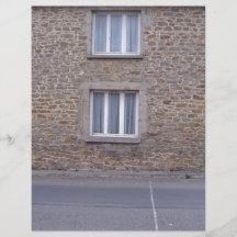 Windows In Rough Stone Wall House With Lace Curtai Flyers
