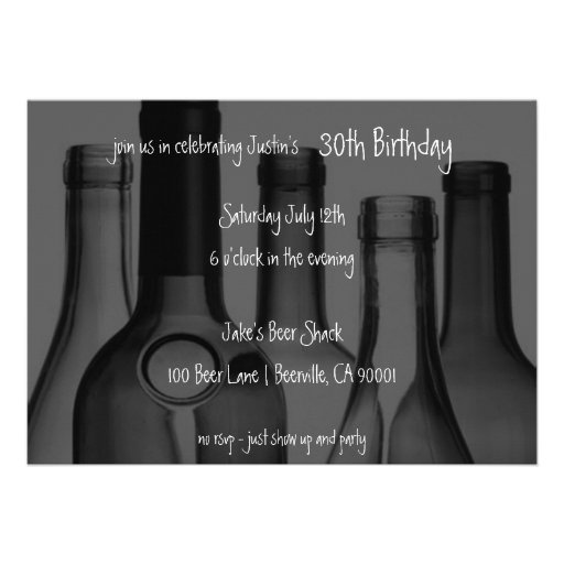 Wine and Beer Bottle Birthday Party Invitations (front side)