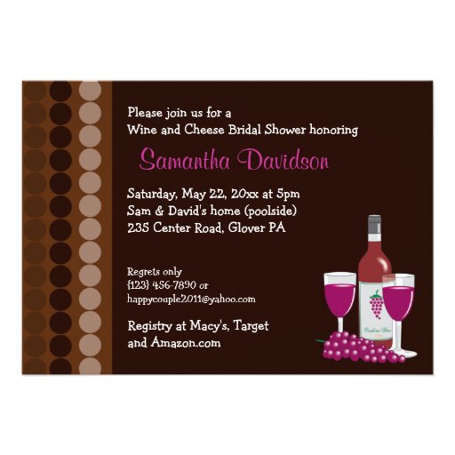 Wine and Cheese Party 5x7 Bridal Shower Invite (front side)
