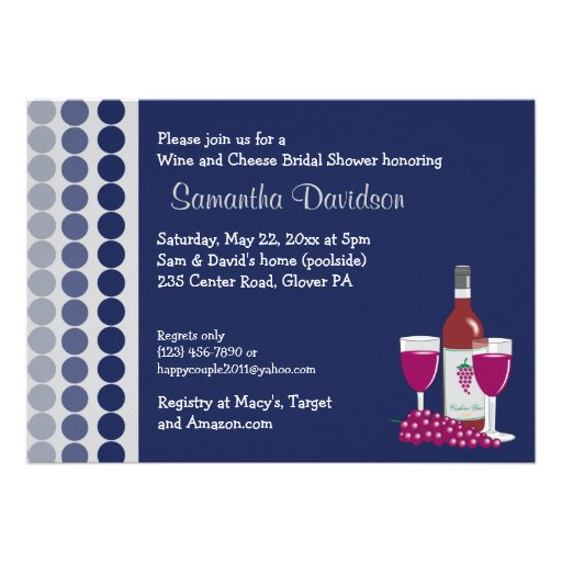 Wine and Cheese Party 5x7 Bridal Shower Invite (front side)