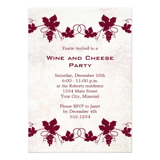 Wine and Cheese Party Invitations (front side)