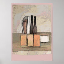 Wine and Cheese Still Life in Pink posters