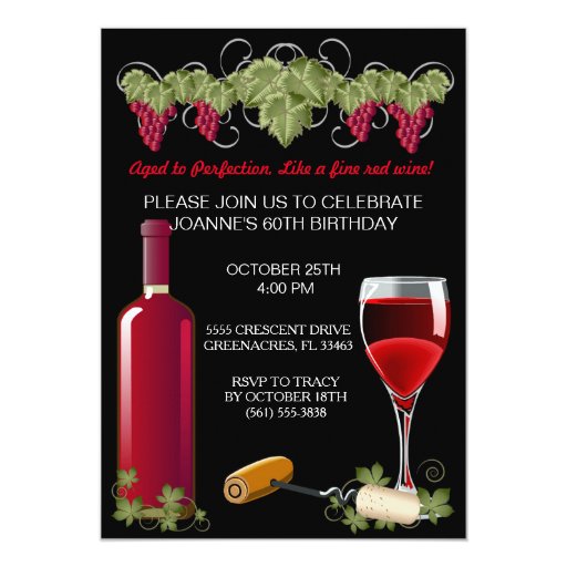 Wine Birthday Party Adult Aged To Perfection 5x7 Paper Invitation Card