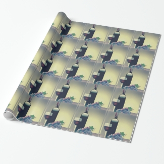 Wine Bottle and Grapes Design Wrapping Paper