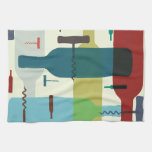 Wine bottle and opener design hand towels