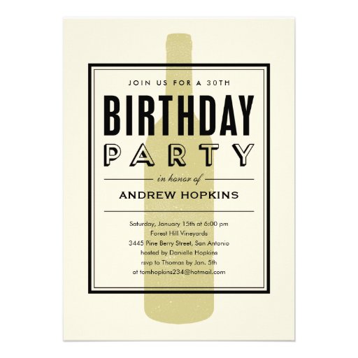 Wine Bottle Birthday Invitations (front side)