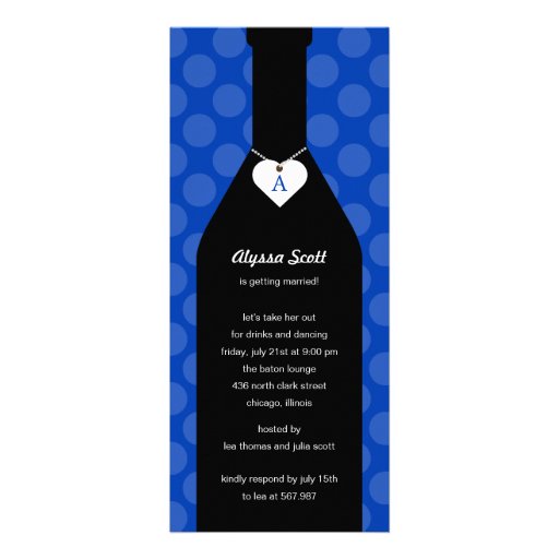 Wine Bottle Bridal Shower Invitations -Cobalt Blue (front side)