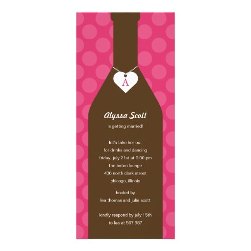 Wine Bottle Bridal Shower Invitations - Pink (front side)