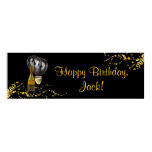 Wine Bottle Glass Gold Black Birthday Party Banner Posters