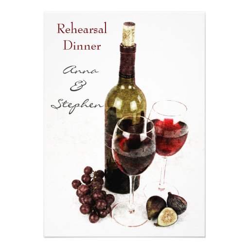 Wine bottle, grapes, and wine glasses custom invite