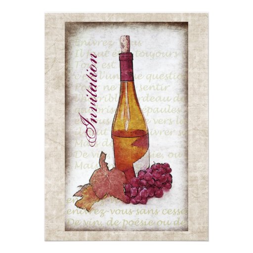 Wine bottle with grapes invitation