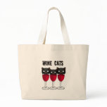 WINE CATS RED WINE GLASSES AND CATS PRINT TOTE BAG