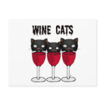 WINE CATS RED WINE GLASSES AND CATS PRINT POST CARD