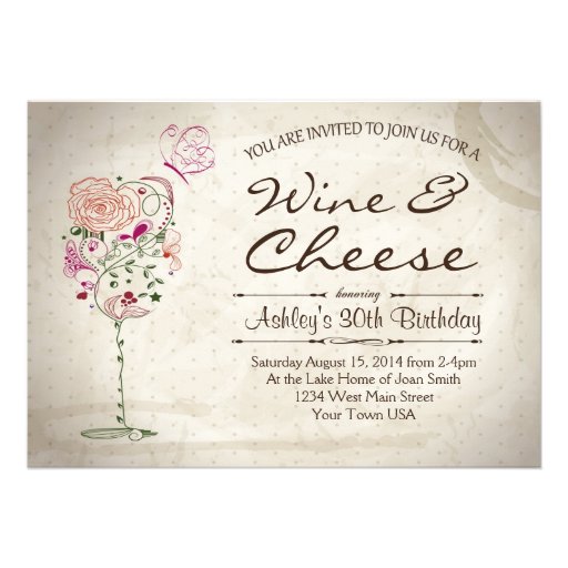 Wine & Cheese Birthday Invitation (front side)