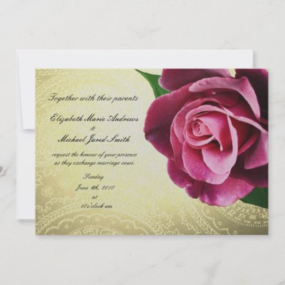 Wine Colored Vintage Rose Wedding Invitation by indolilly
