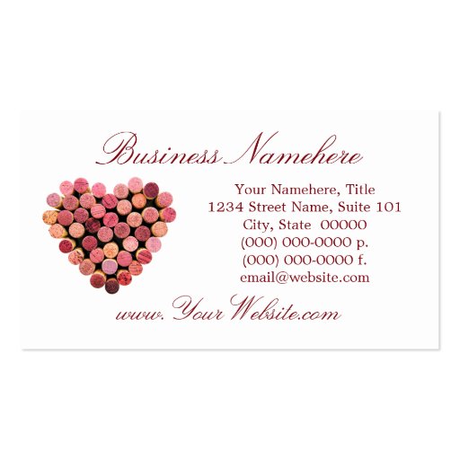 Wine Cork Heart Business Cards (front side)