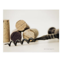 Wine corks with corkscrew post card