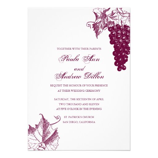 Wine Country Wedding Invitation (front side)
