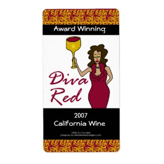 Wine Diva "Diva Red" Custom Faux Wine Labels