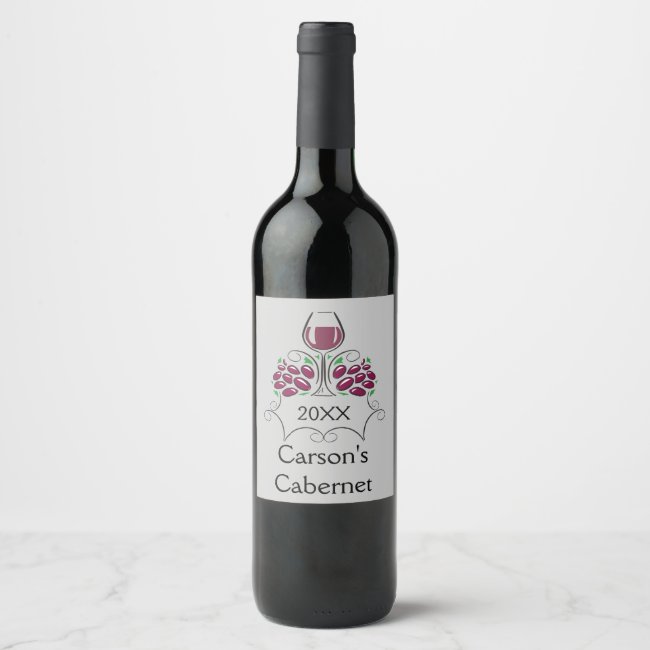 Wine Glass and Grapes Design Wine Label