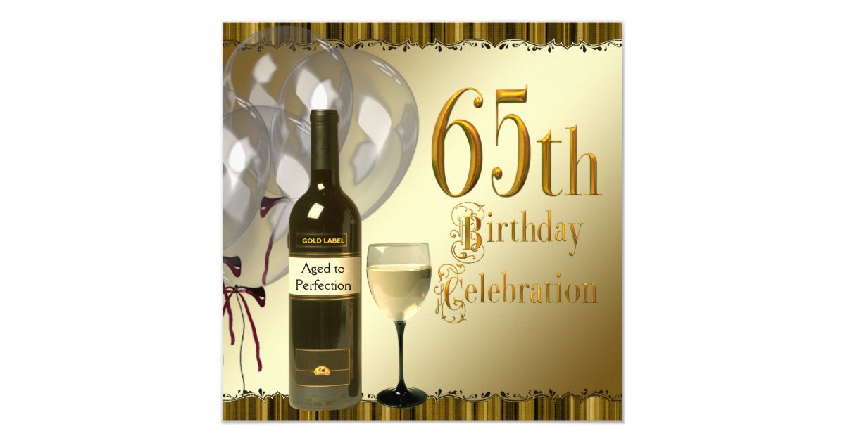 wine glass bottle black gold 65th birthday party card zazzle e cards birthday invitations