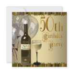 Wine Glass Bottle Gold 50th Birthday Party Custom Invites