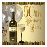 Wine Glass Bottle Gold 50th Birthday Party Custom Invites