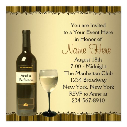 Wine Glass Bottle Gold 65th Birthday Party Personalized Announcement