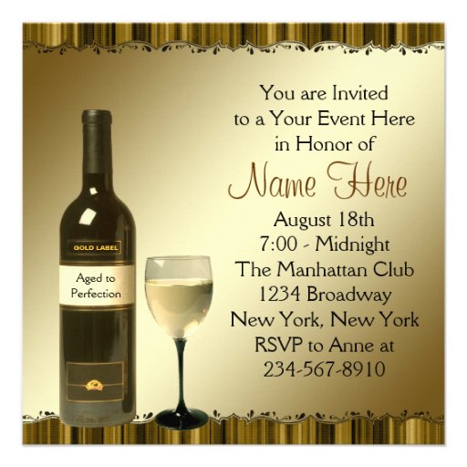 Wine Glass Bottle Gold 65th Birthday Party Custom Invites