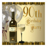 Wine Glass Bottle Gold 90th Birthday Party Custom Invitation