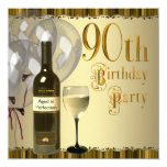 Wine Glass Bottle Gold 90th Birthday Party Custom Invitation